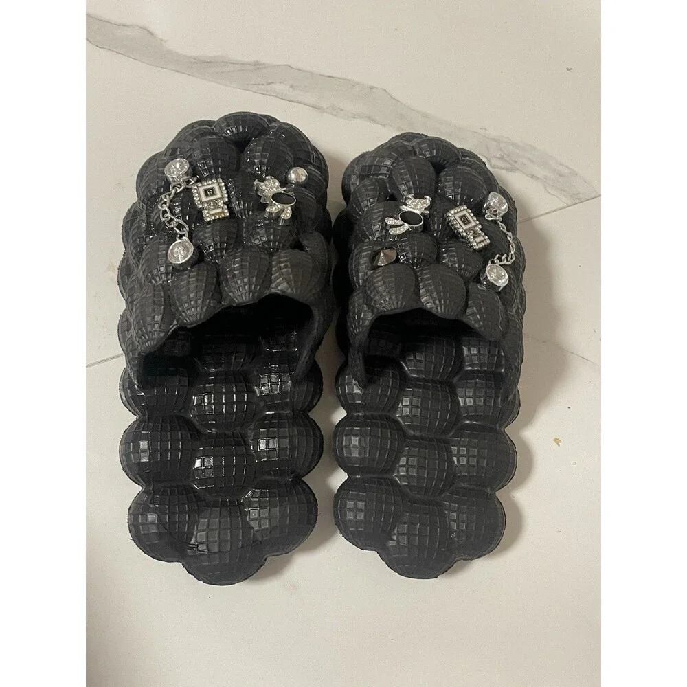 Black Bubble Slides with Sandals￼Charms